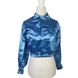Vintage 70s/80s Blue Silky Satin Dance Costume Top Cropped Stagewear S